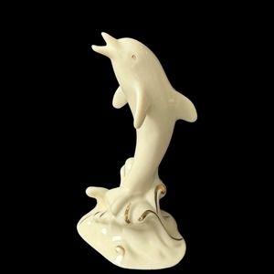 LENOX IVORY DOLPHIN PORCELAIN 24k GOLD TRIM LEAPING OUT OF WATER VTG 90s 4”